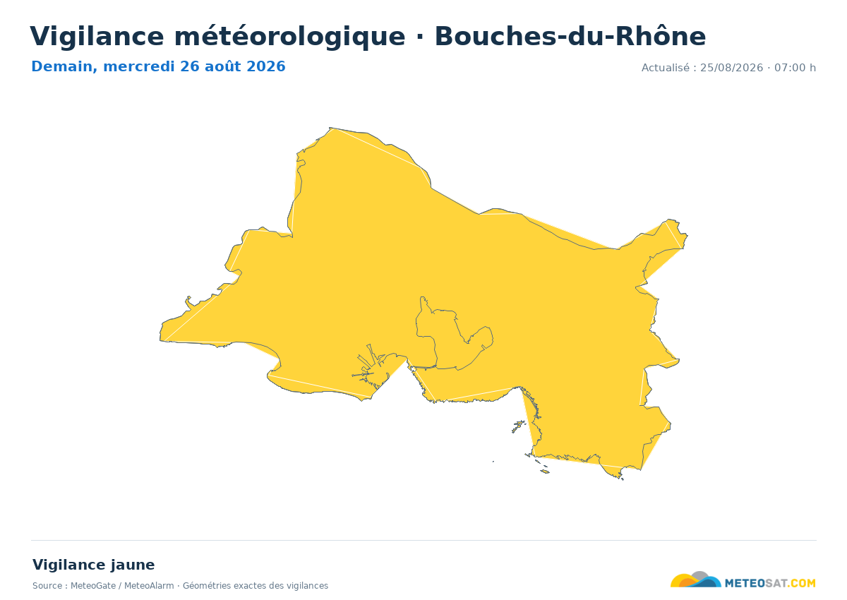 Carte de Vigilance météorologique dans Bouches-du-Rhône