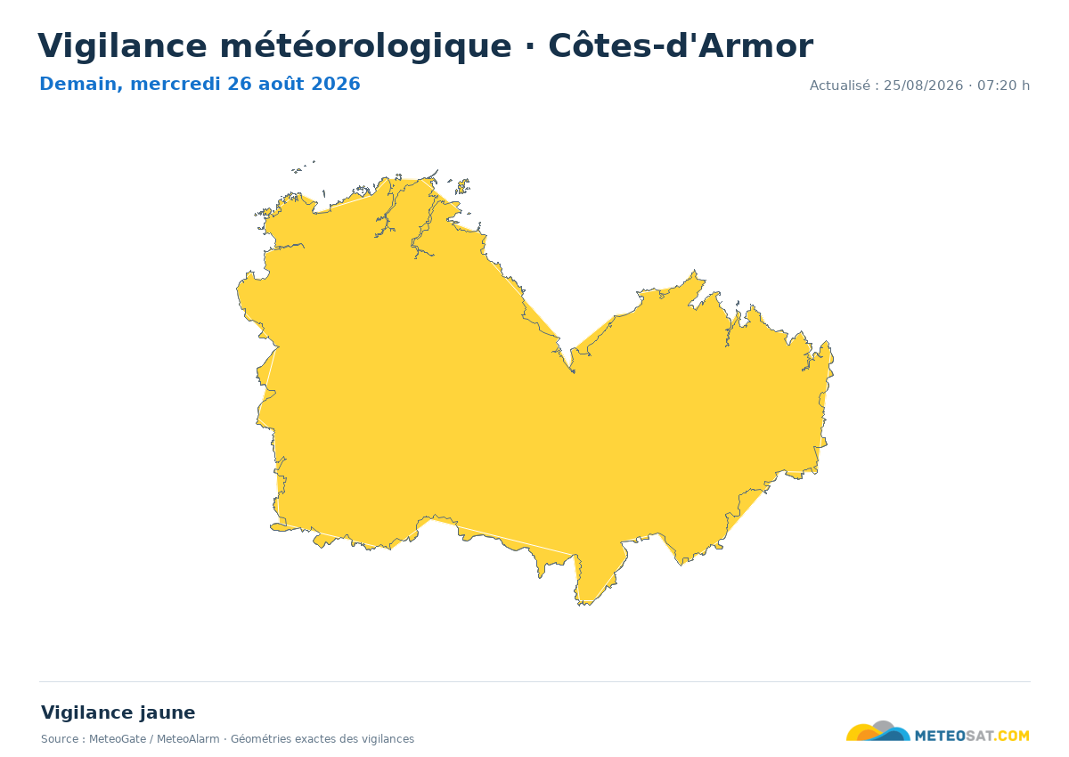 Carte de Vigilance météorologique dans Côtes-d'Armor