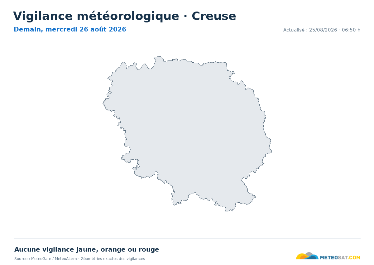 Carte de Vigilance météorologique dans Creuse