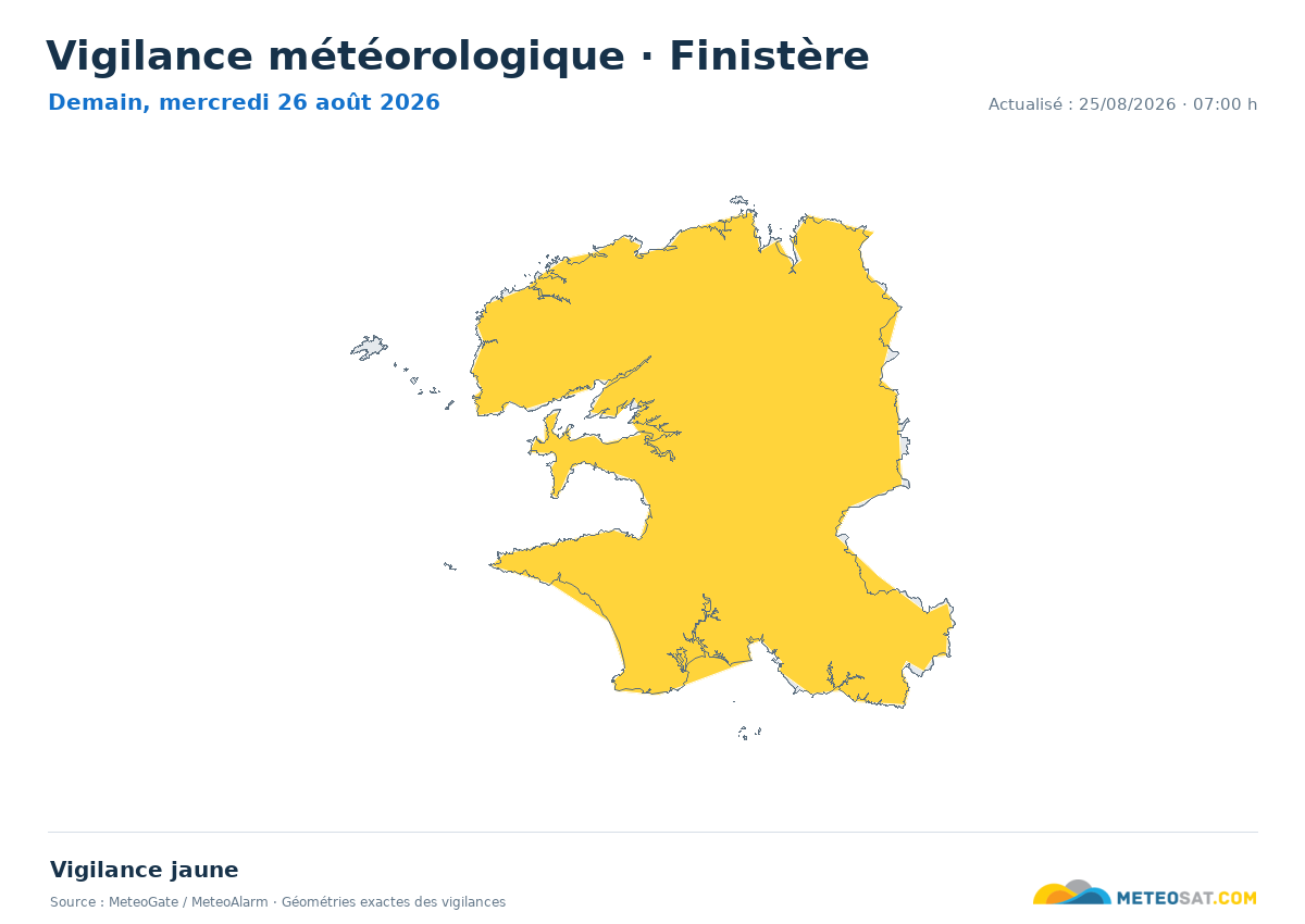 Carte de Vigilance météorologique dans Finistère