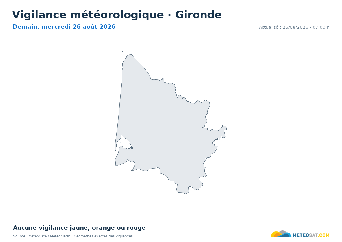 Carte de Vigilance météorologique dans Gironde