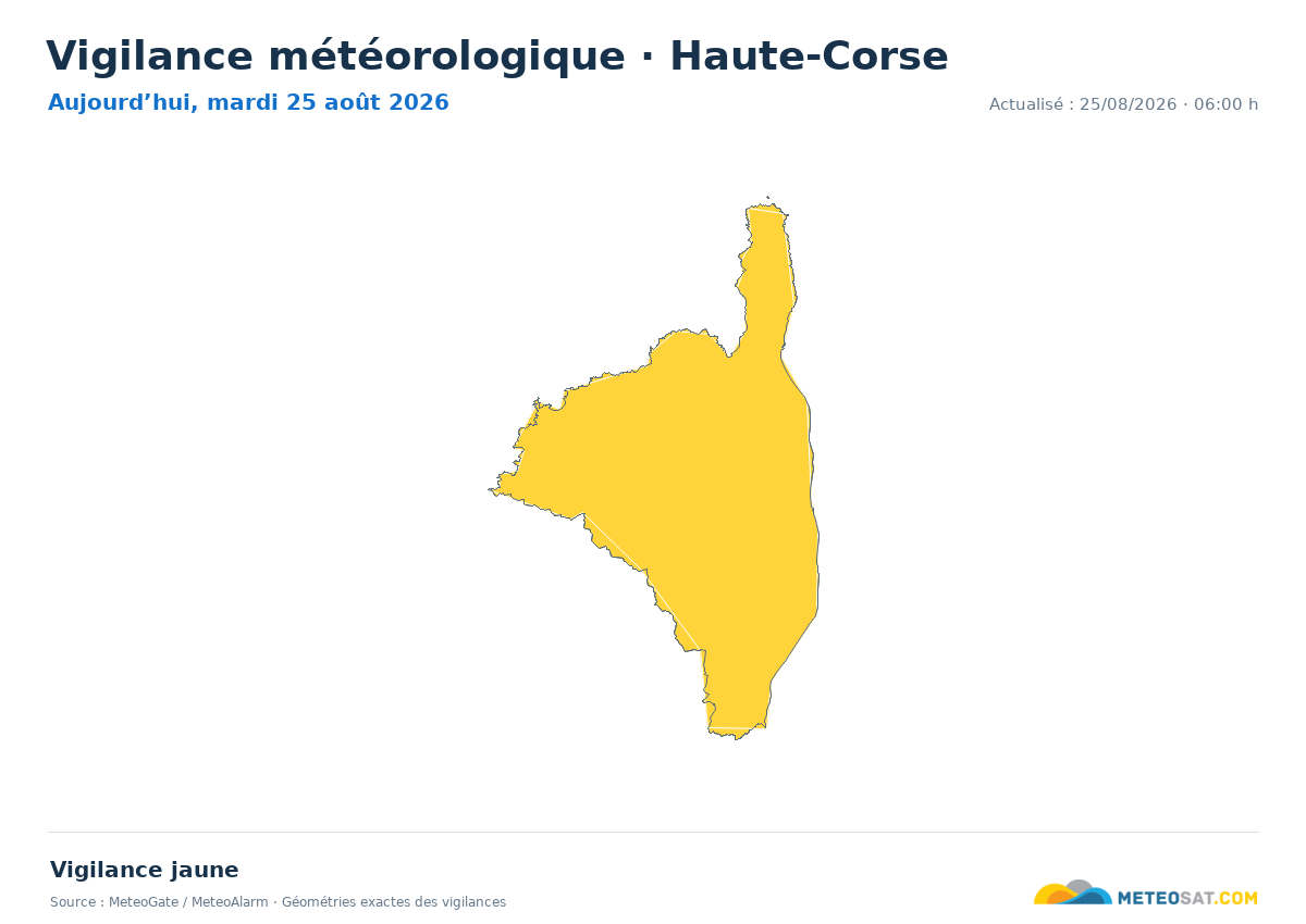 Carte de Vigilance météorologique dans Haute-Corse
