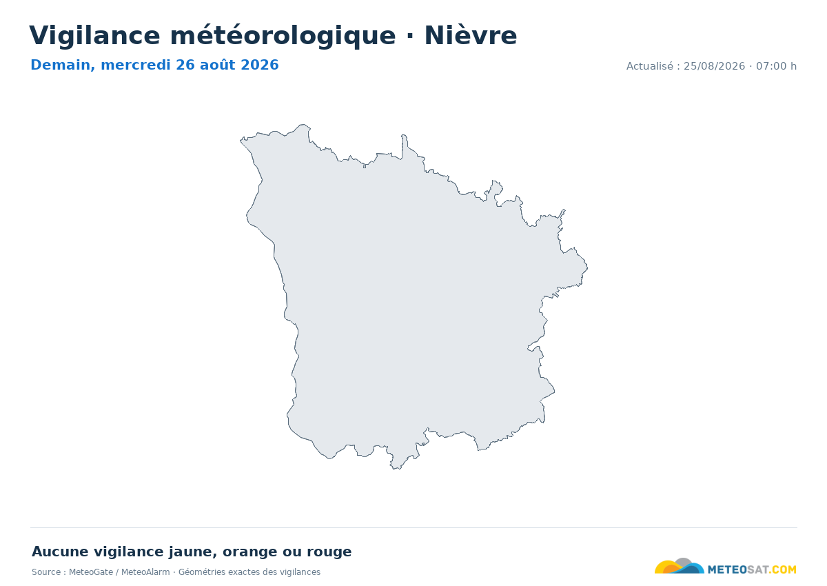 Carte de Vigilance météorologique dans Nièvre