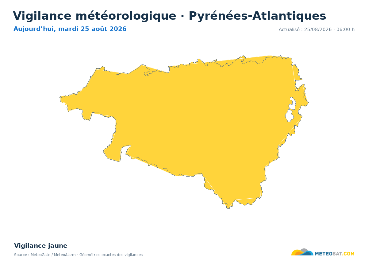 Carte de Vigilance météorologique dans Pyrénées-Atlantiques
