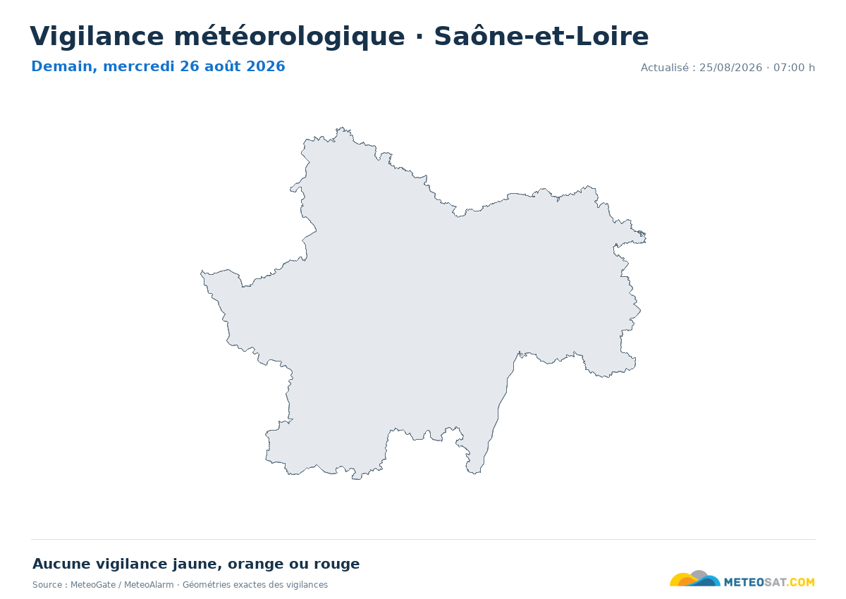 Carte de Vigilance météorologique dans Saône-et-Loire