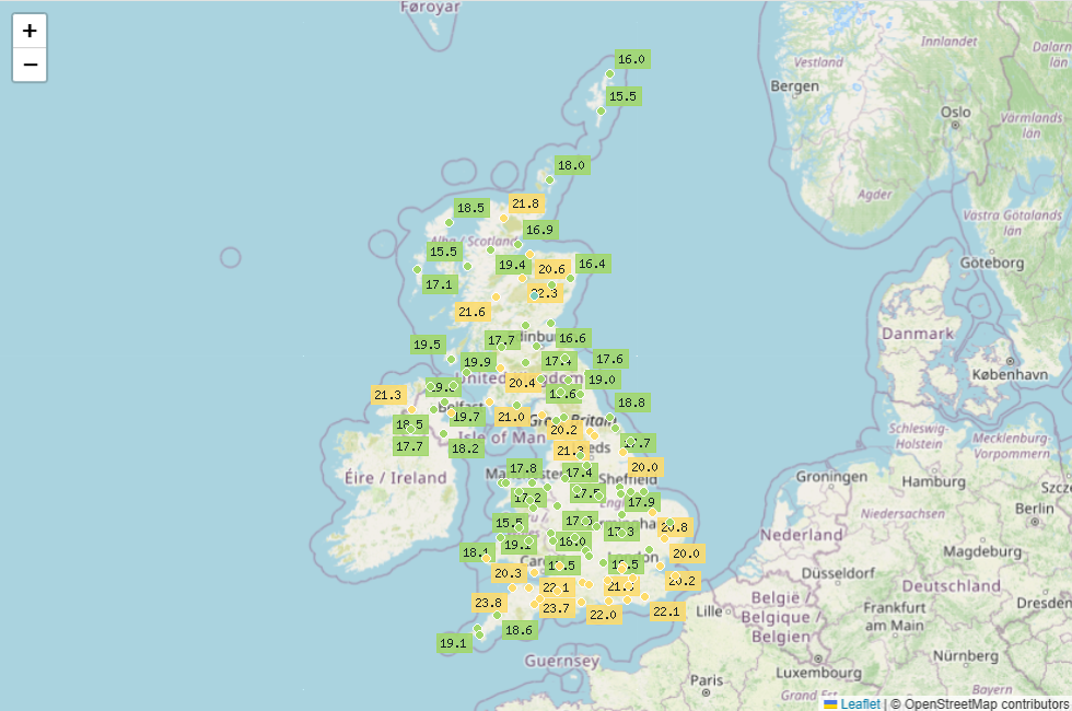 Current weather conditions in the United Kingdom