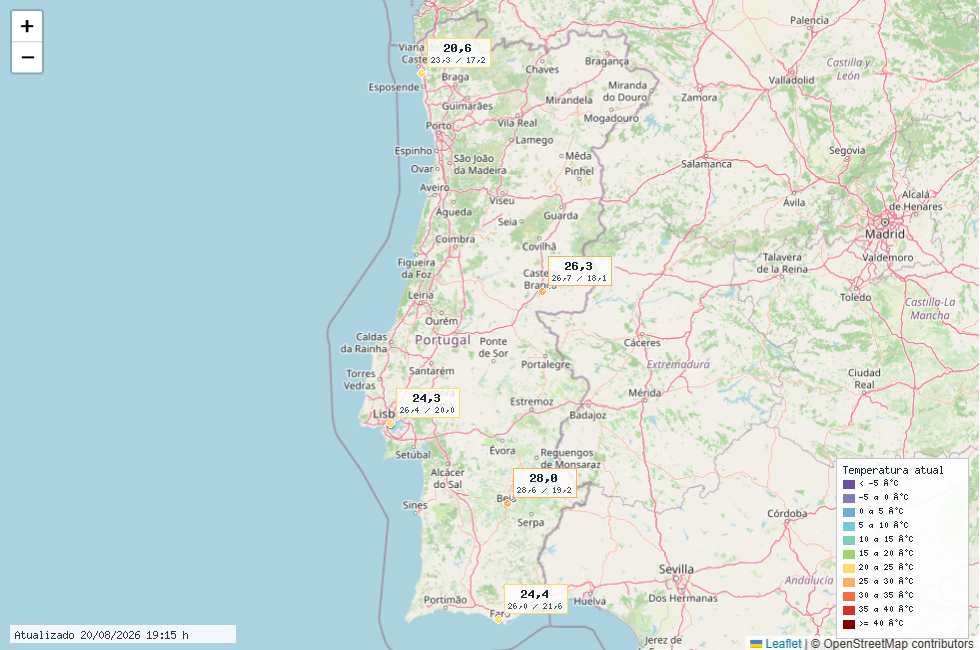 Situação meteorológica atual em Portugal