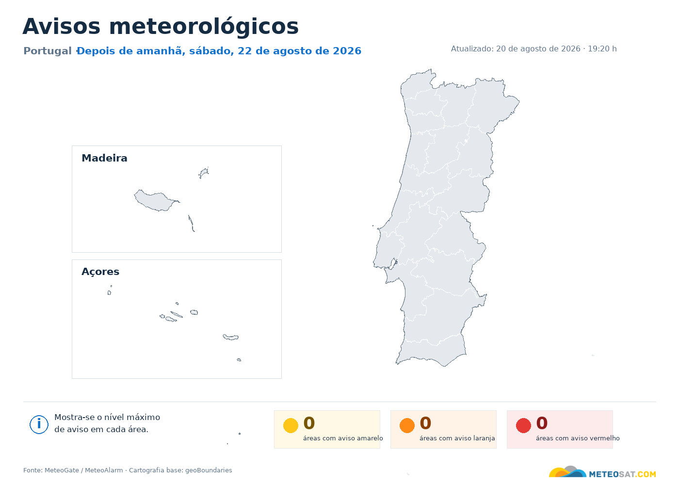 Mapa nacional de avisos meteorológicos em Portugal