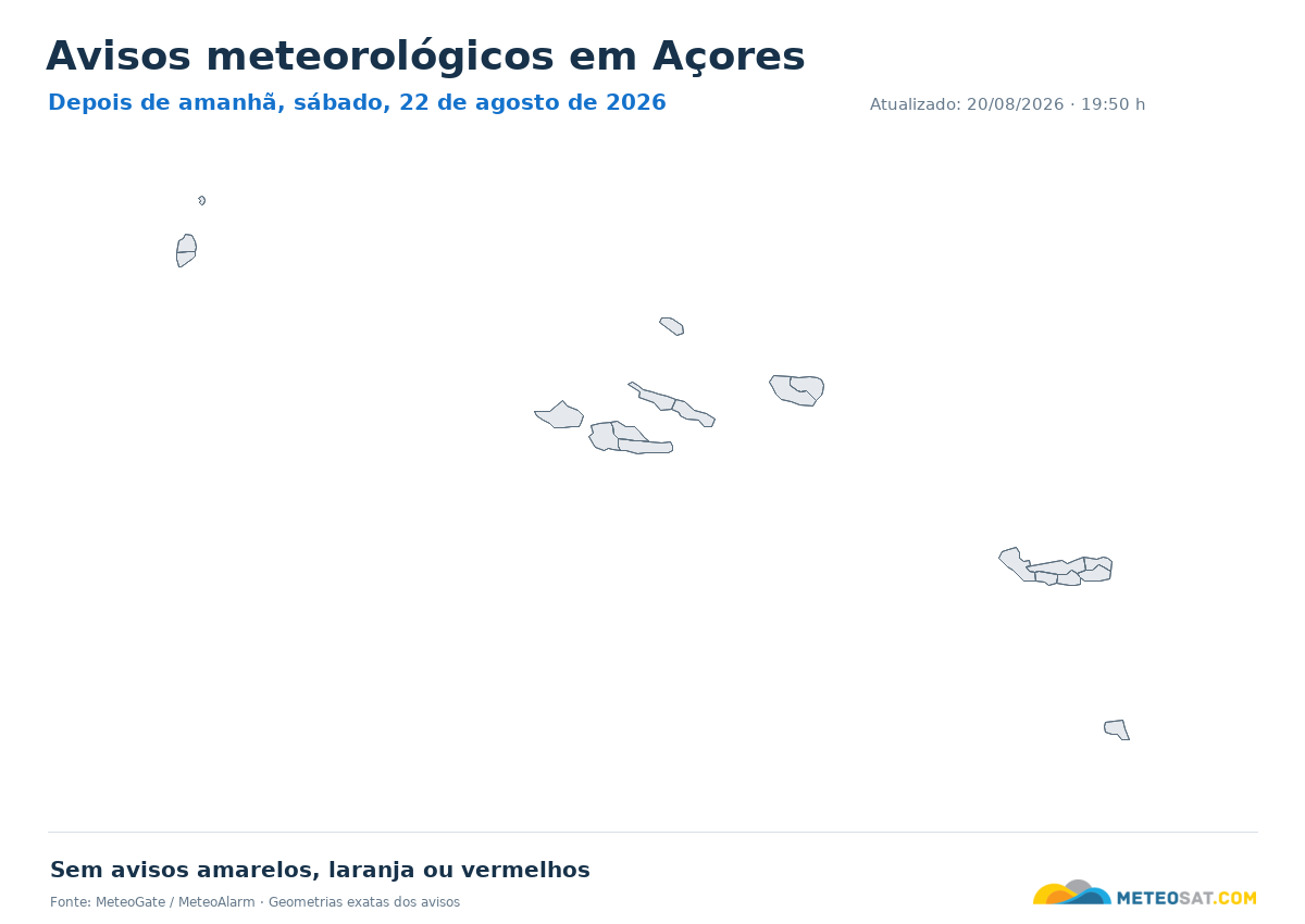 Mapa de avisos meteorológicos em Açores