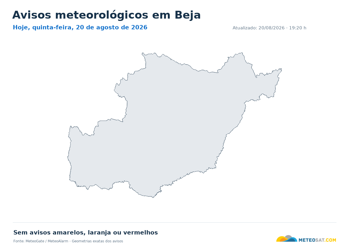 Mapa de avisos meteorológicos em Beja