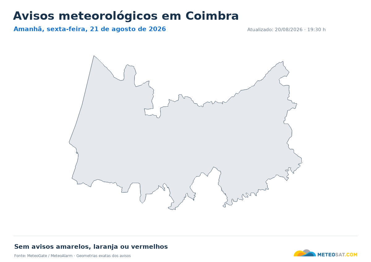 Mapa de avisos meteorológicos em Coimbra