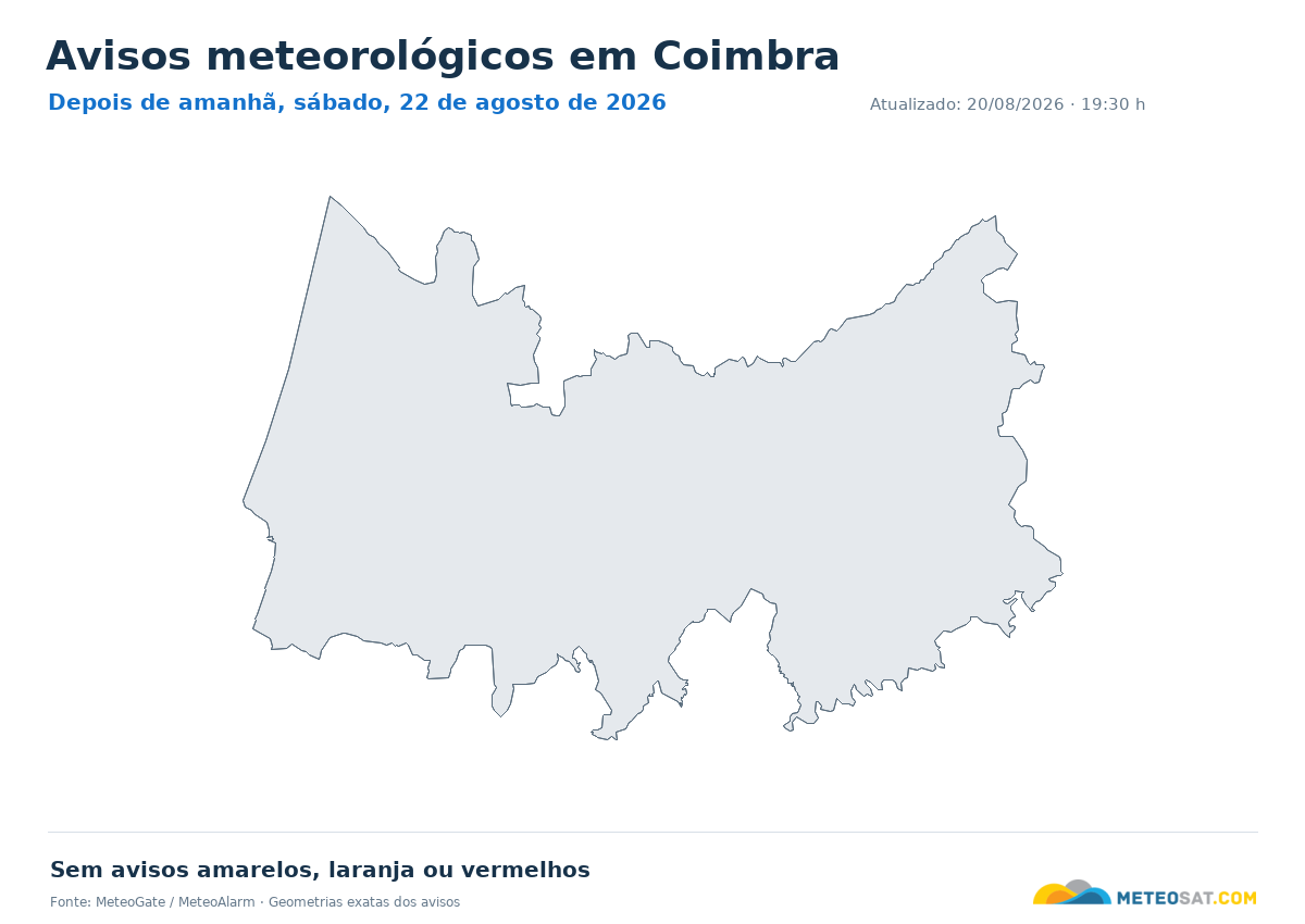 Mapa de avisos meteorológicos em Coimbra