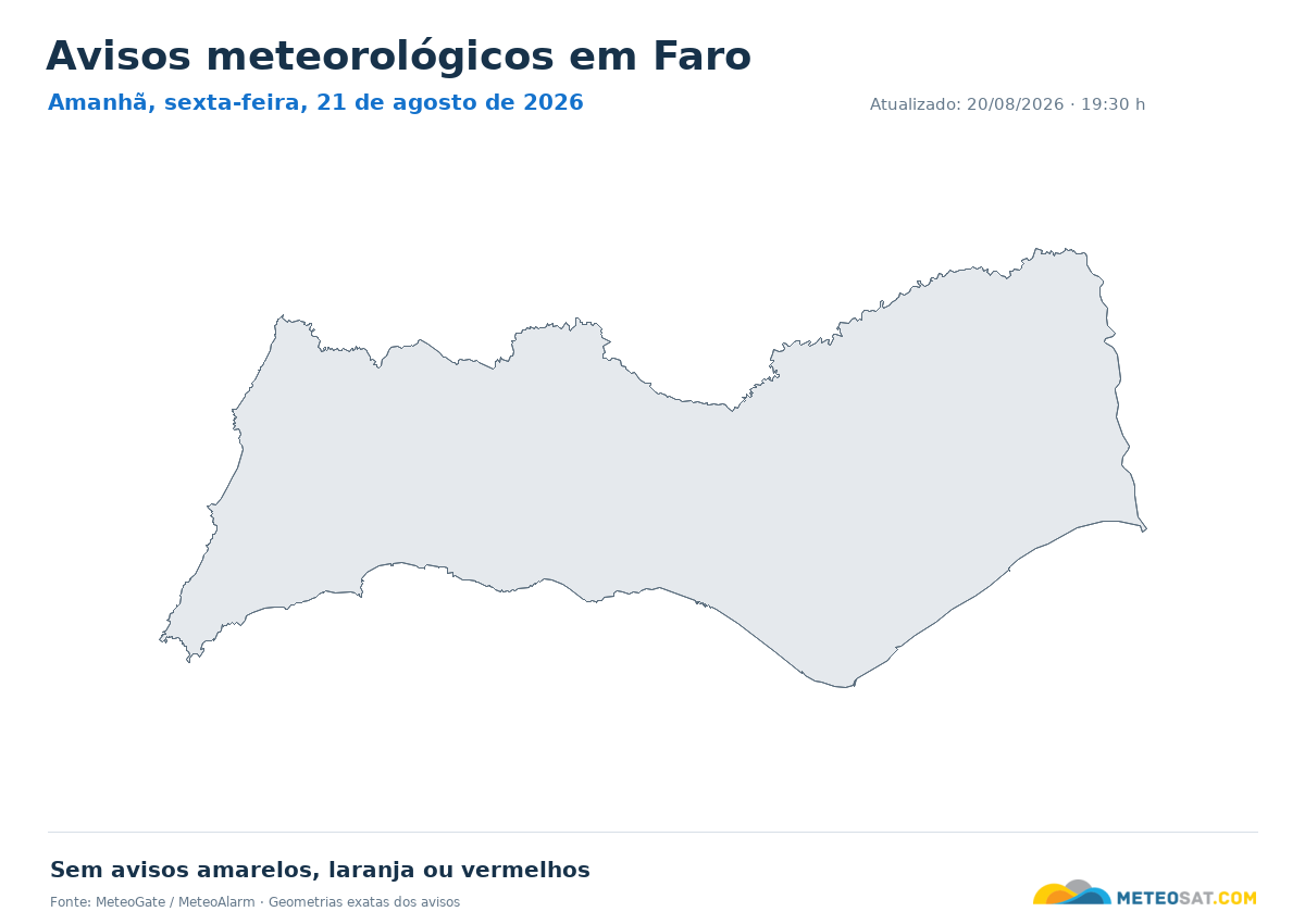 Mapa de avisos meteorológicos em Faro