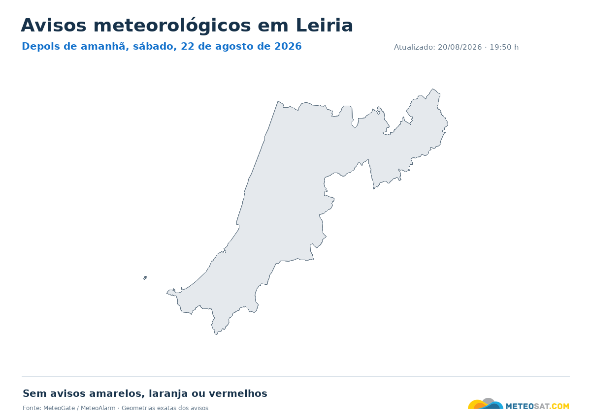 Mapa de avisos meteorológicos em Leiria