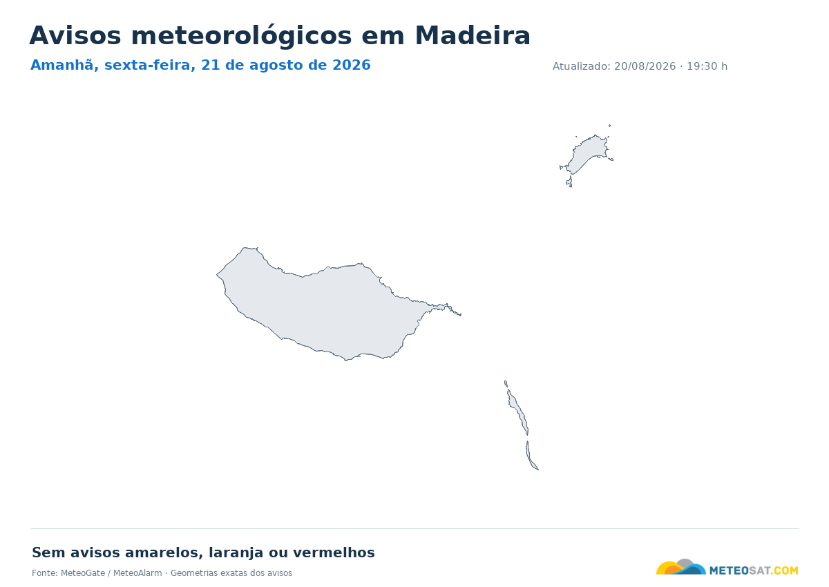 Mapa de avisos meteorológicos em Madeira