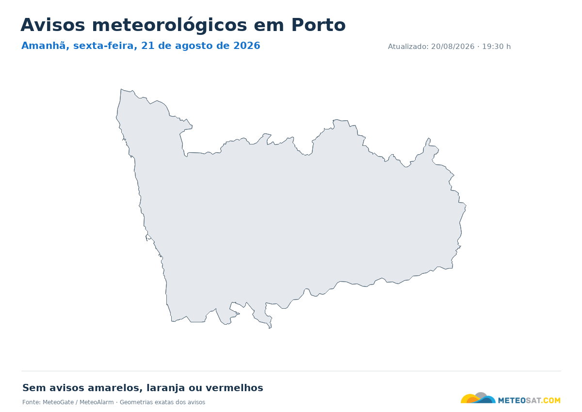 Mapa de avisos meteorológicos em Porto