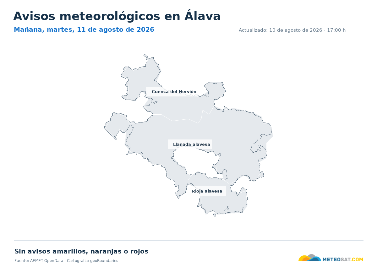 Mapa de avisos meteorol�gicos de AEMET en la provincia de �lava para ma?ana