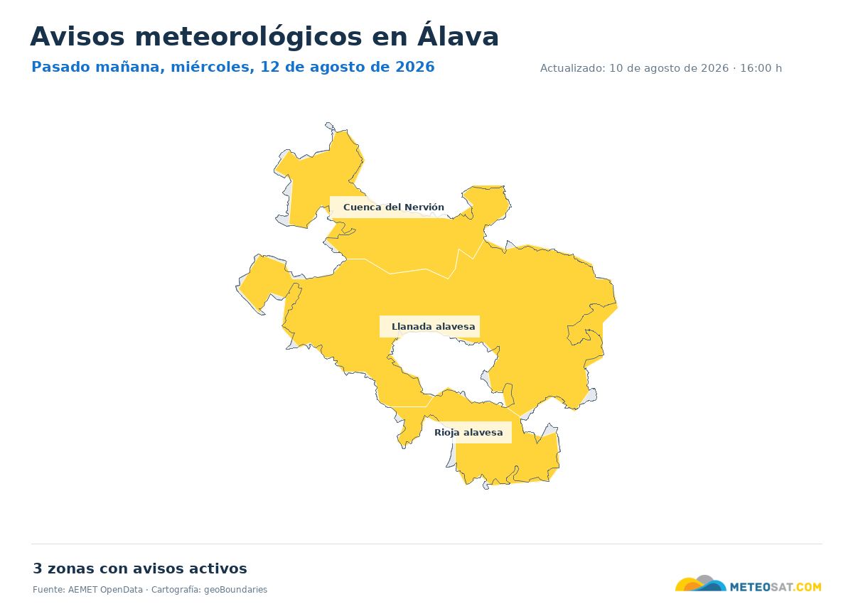 Mapa de avisos meteorol�gicos de AEMET en la provincia de �lava para pasado ma?ana