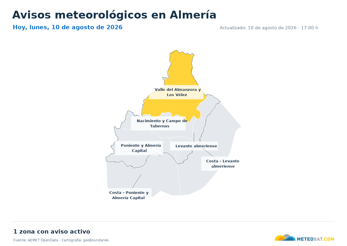 Mapa de avisos meteorol�gicos de AEMET en la provincia de Almer�a para hoy