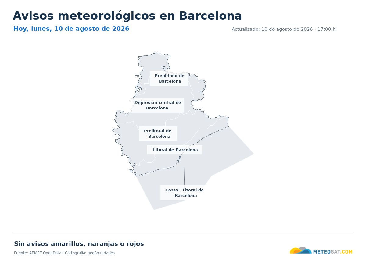 Mapa de avisos meteorol�gicos de AEMET en la provincia de Barcelona para hoy