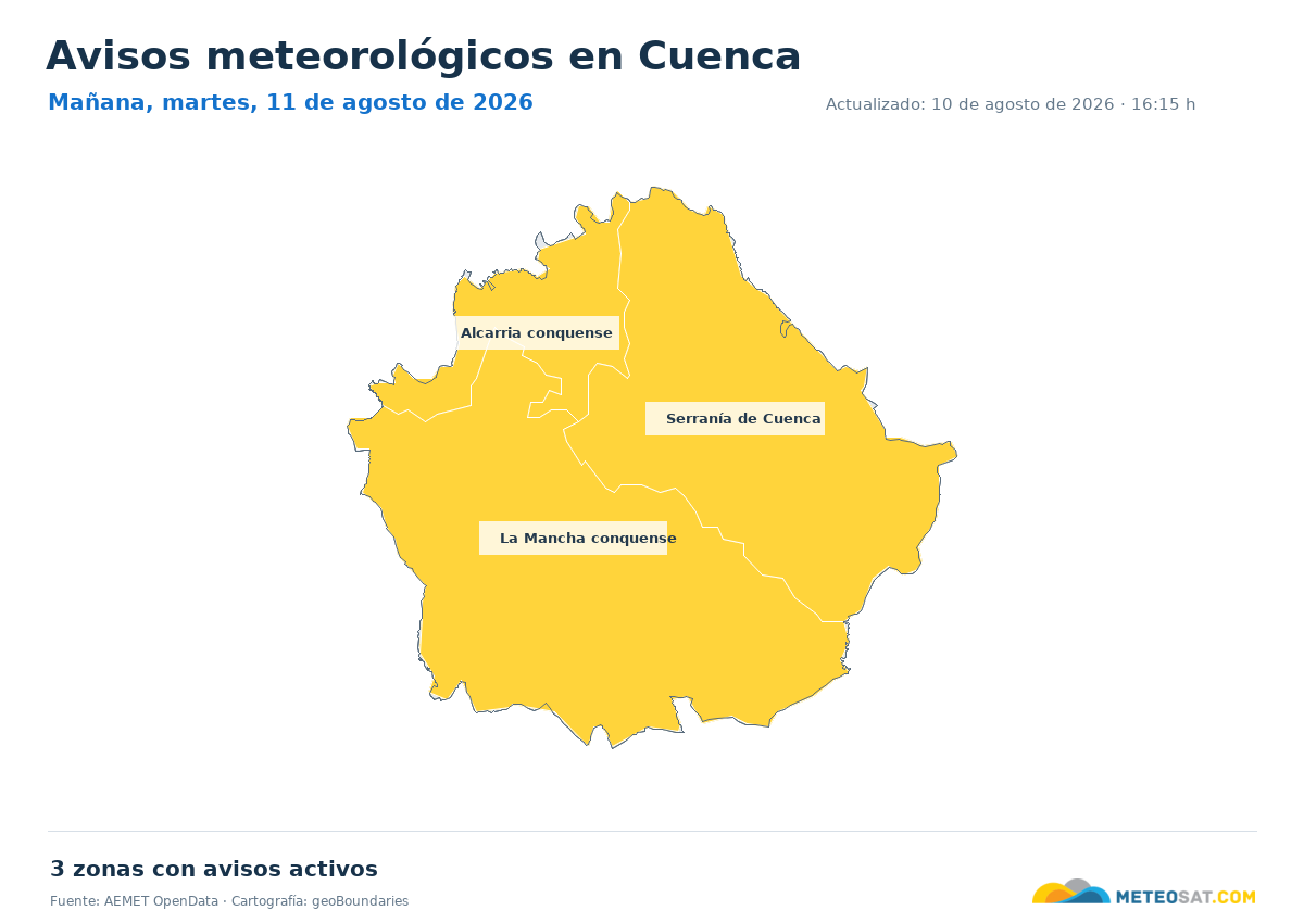 Mapa de avisos meteorol�gicos de AEMET en la provincia de Cuenca para ma?ana