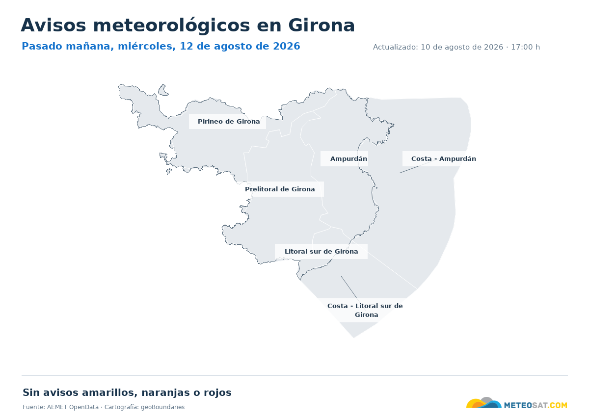 Mapa de avisos meteorol�gicos de AEMET en la provincia de Girona para pasado ma?ana