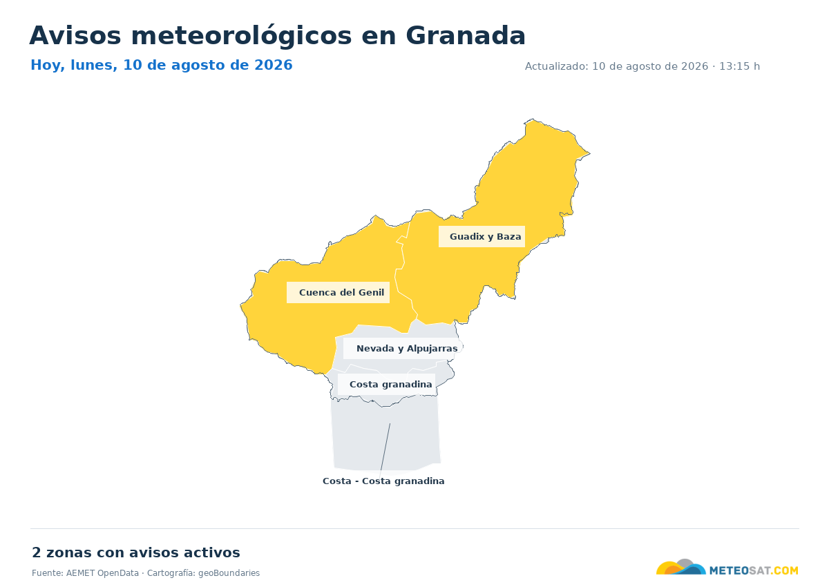 Mapa de avisos meteorol�gicos de AEMET en la provincia de Granada para hoy