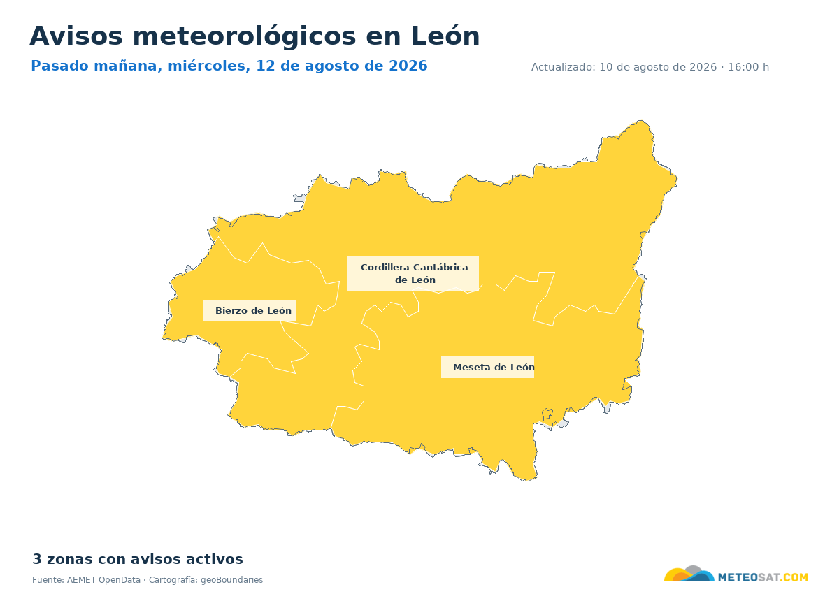 Mapa de avisos meteorol�gicos de AEMET en la provincia de Le�n para pasado ma?ana
