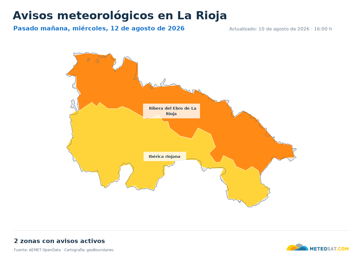 Mapa de avisos meteorol�gicos de AEMET en la provincia de La Rioja para pasado ma?ana