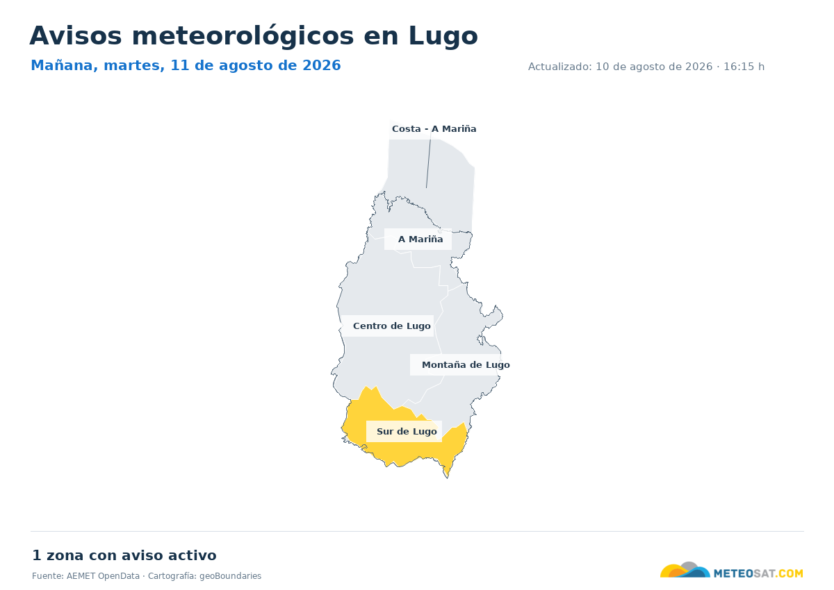 Mapa de avisos meteorol�gicos de AEMET en la provincia de Lugo para ma?ana