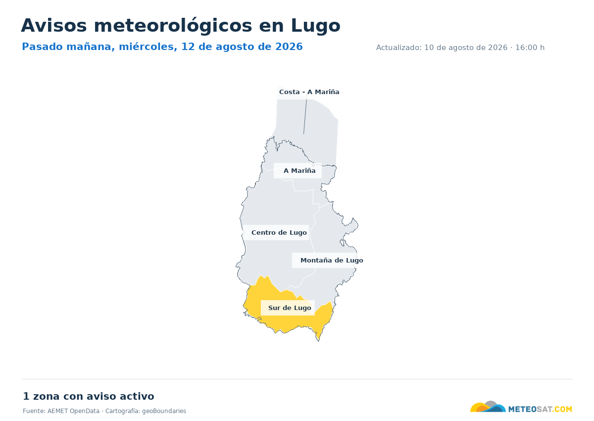 Mapa de avisos meteorol�gicos de AEMET en la provincia de Lugo para pasado ma?ana