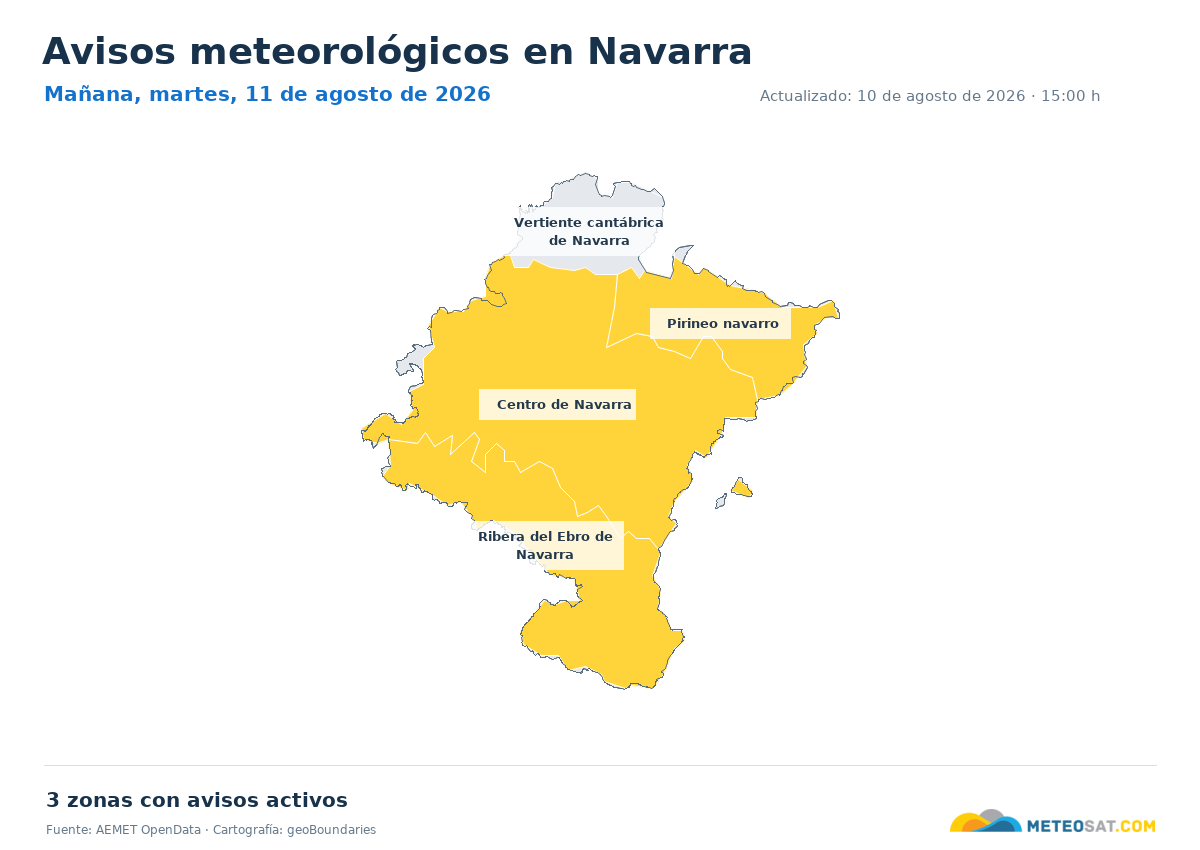 Mapa de avisos meteorol�gicos de AEMET en la provincia de Navarra para ma?ana