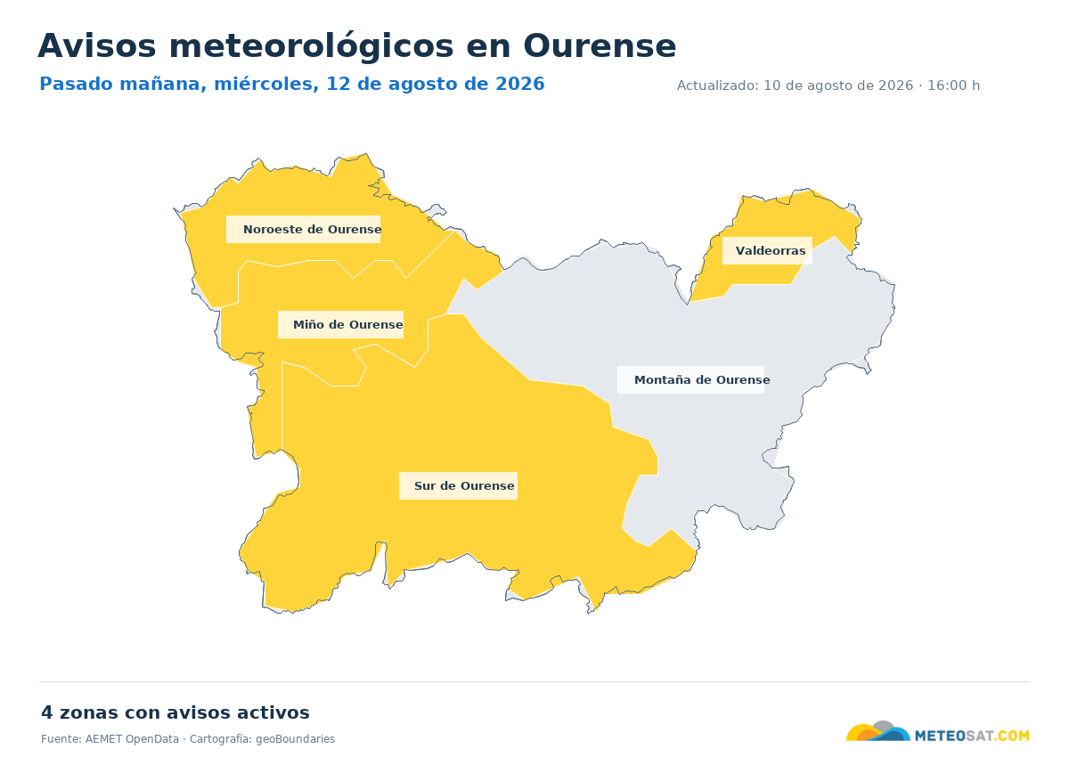 Mapa de avisos meteorol�gicos de AEMET en la provincia de Ourense para pasado ma?ana