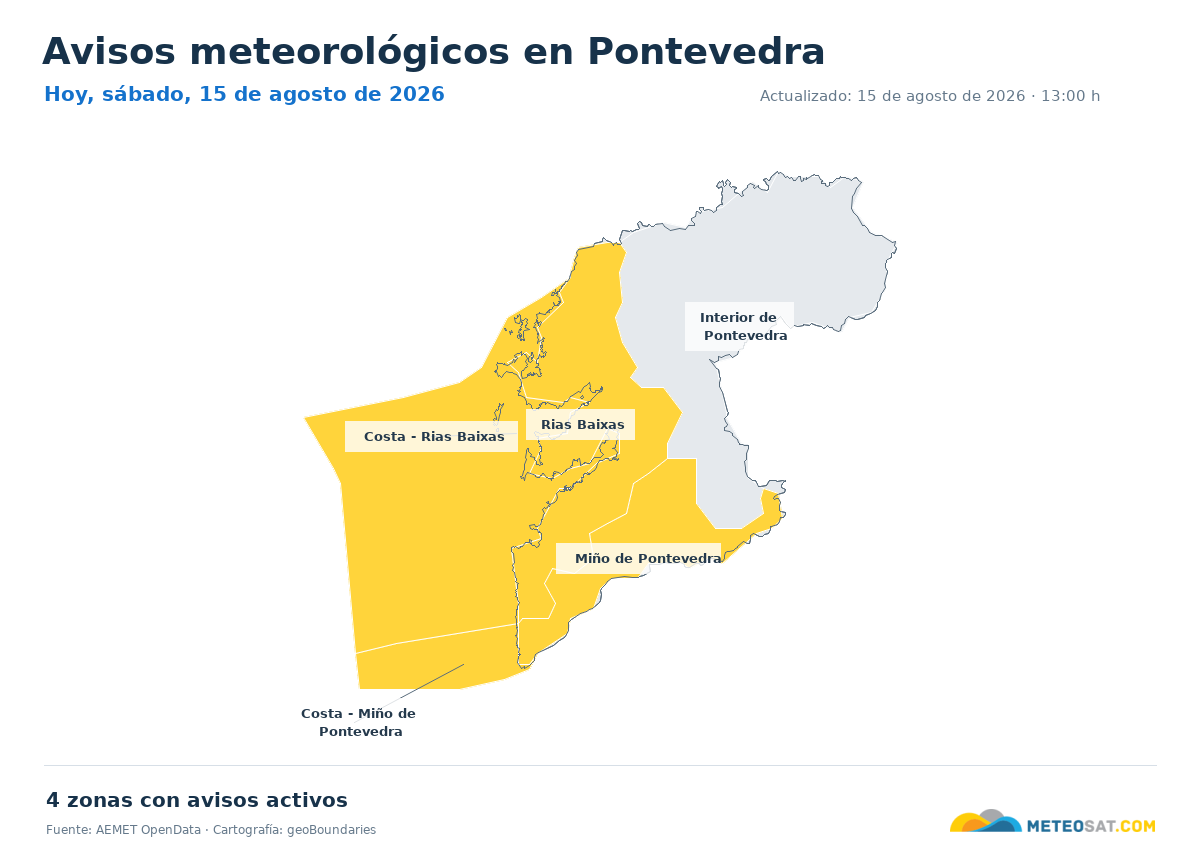 Mapa de avisos meteorol�gicos de AEMET en la provincia de Pontevedra para hoy