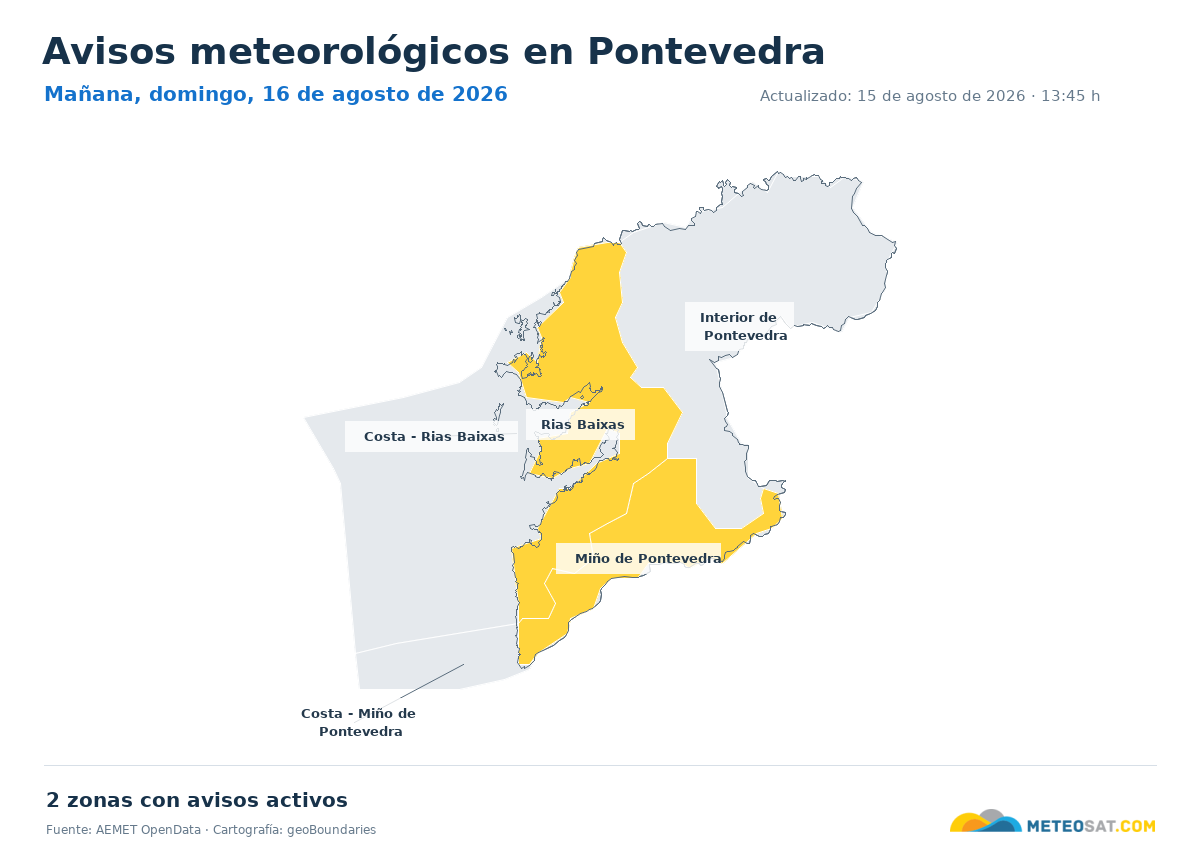 Mapa de avisos meteorol�gicos de AEMET en la provincia de Pontevedra para ma?ana