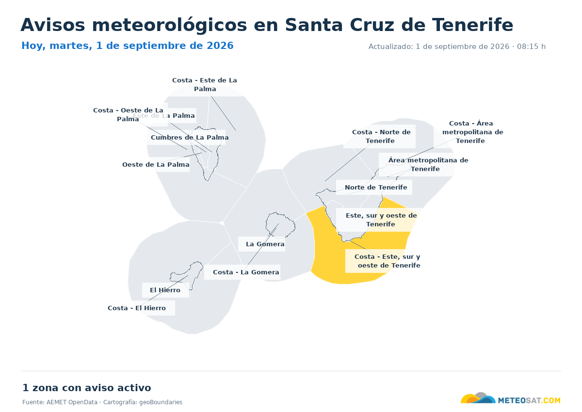 Mapa de avisos meteorol�gicos de AEMET en la provincia de Santa Cruz de Tenerife para hoy