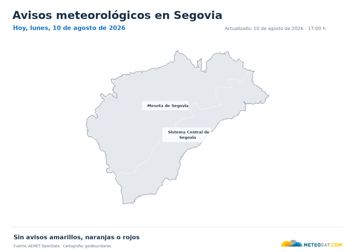 Mapa de avisos meteorol�gicos de AEMET en la provincia de Segovia para hoy