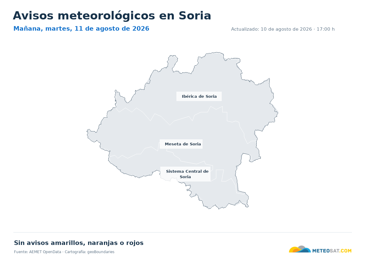 Mapa de avisos meteorol�gicos de AEMET en la provincia de Soria para ma?ana