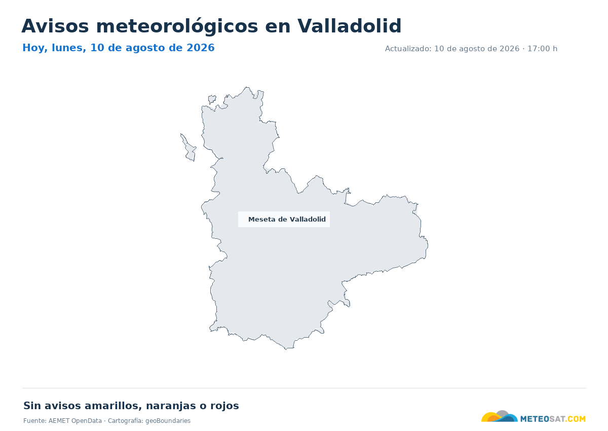 Mapa de avisos meteorol�gicos de AEMET en la provincia de Valladolid para hoy