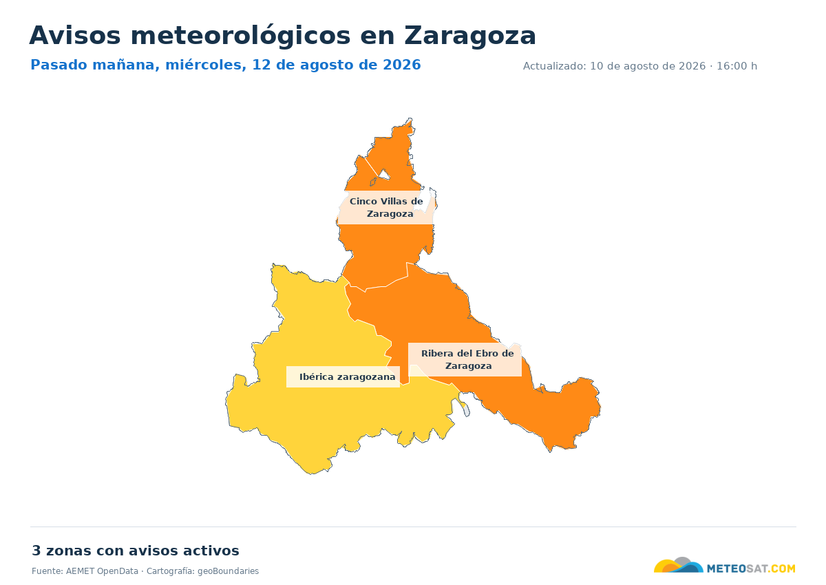 Mapa de avisos meteorol�gicos de AEMET en la provincia de Zaragoza para pasado ma?ana